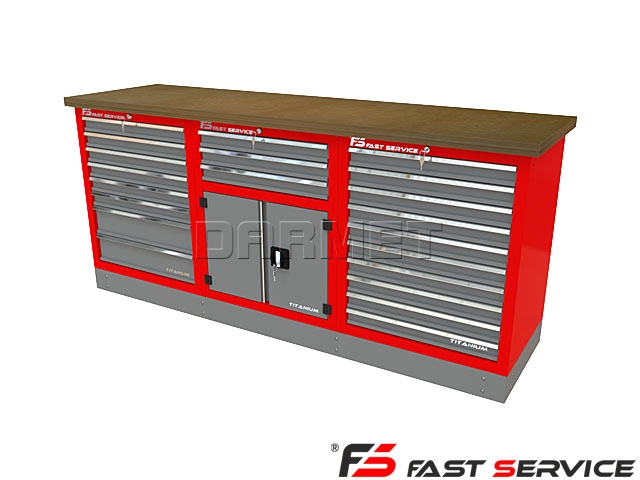 Mocny metalowy stół warsztatowy z szafkami 209x60cm - FAST SERVICE (T-12-30-10-01)