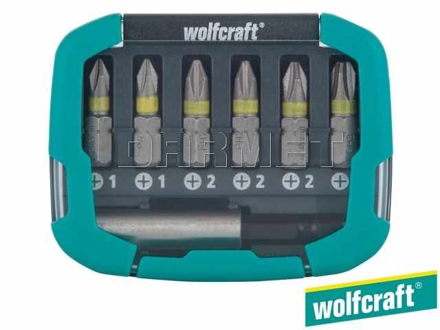 Zestaw końcówek krzyżowych Phillips, długość: 25 mm, rozmiary: PH1, PH2, PH - 7 częściowy - WOLFCRAFT WF2976000
