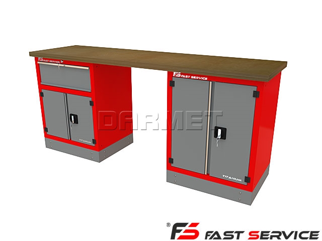Mocny metalowy stół warsztatowy z szafkami 209x60cm - FAST SERVICE (T-32-40-01)
