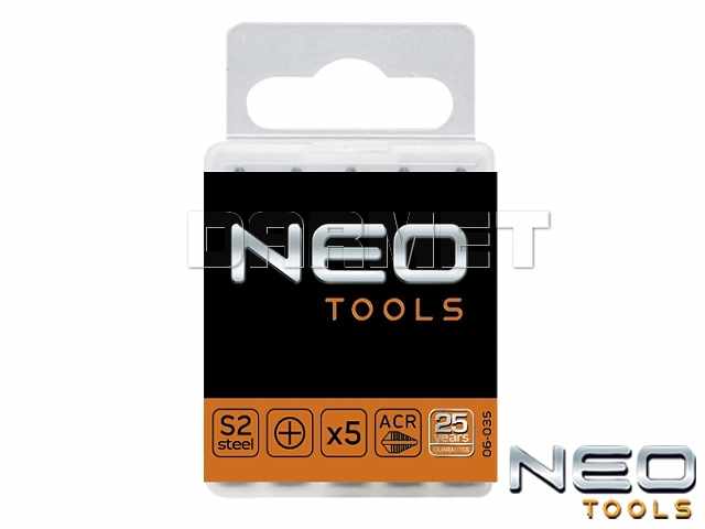 Końcówki wkrętakowe krzyżowe Phillips z systemem nacięć ACR, PH2 x 50MM - 5 sztuk - NEO TOOLS (06-037)
