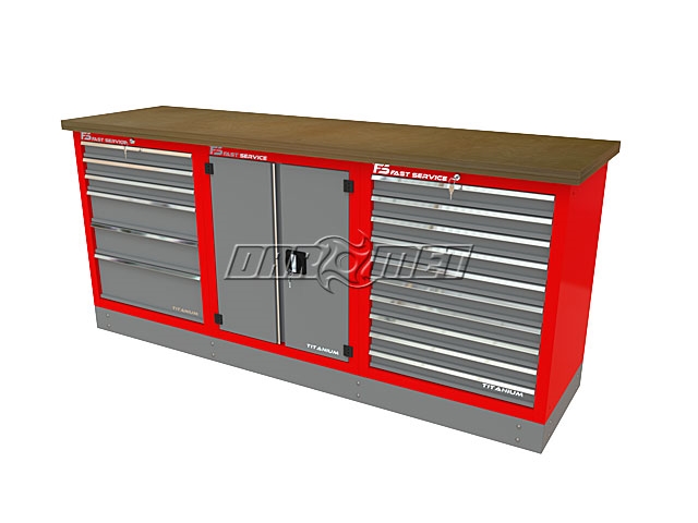 Mocny metalowy stół warsztatowy z szafkami 209x60cm - FAST SERVICE (T-20-40-10-01)