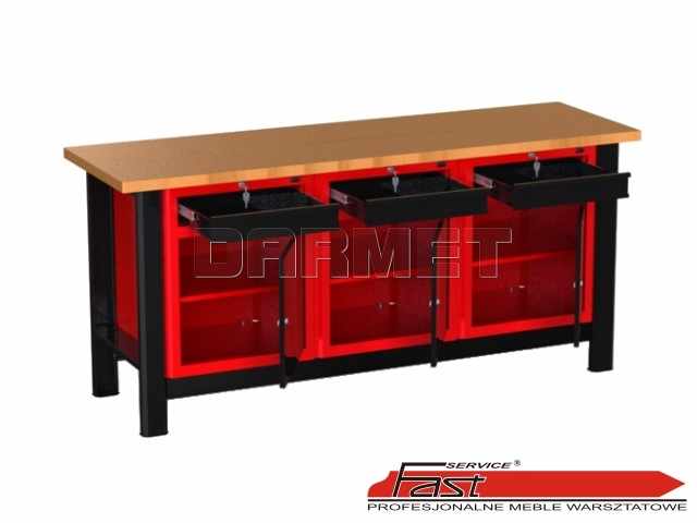 STÓŁ WARSZTATOWY Z 3 SZAFKAMI (3 szuflady + 3 drzwiczki) - 1960 mm - FAST SERVICE (N-3-25-01)