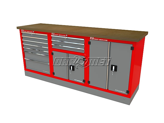 Mocny metalowy stół warsztatowy z szafkami 209x60cm - FAST SERVICE (T-19-30-40-01)