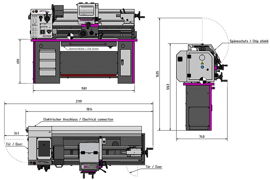 Uniwersalna tokarka do metalu TM 3310D precyzyjnym wrzecionem i cyfrowym wskaźnikiem położenia| 1500 W  - OPTIMUM 3403025