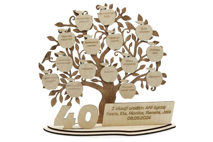 Drzewo życzeń | prezent na 40 urodziny | 35 x 37 cm