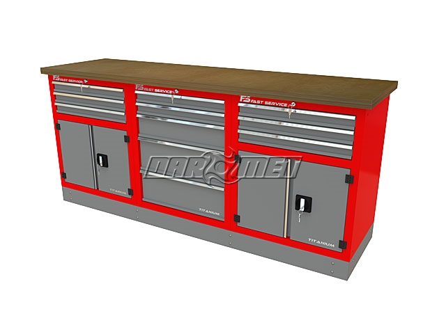 Mocny metalowy stół warsztatowy z szafkami 209x60cm - FAST SERVICE (T-30-22-30-01)