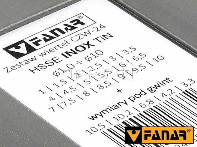 Zestaw wierteł do metalu | HSS-E INOX TiN | CZW-24 | 24 szt. - FANAR (Z2-024315-0000)