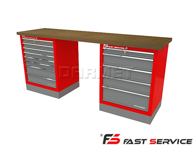 Mocny metalowy stół warsztatowy z szafkami 209x60cm - FAST SERVICE (T-12-21-01)