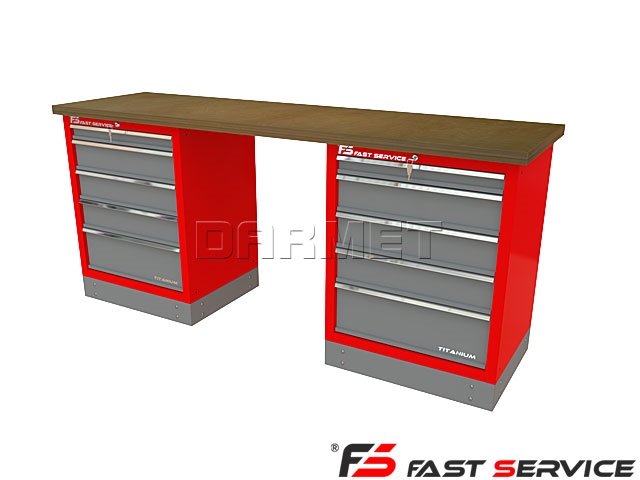 Mocny metalowy stół warsztatowy z szafkami 209x60cm - FAST SERVICE (T-21-21-01)