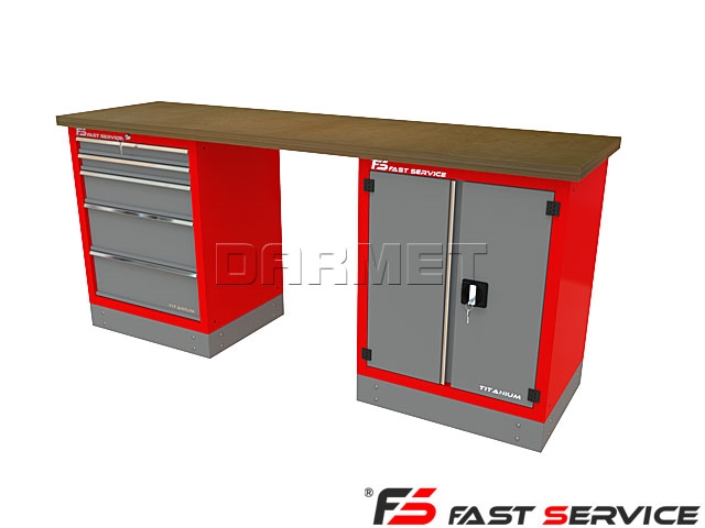 Mocny metalowy stół warsztatowy z szafkami 209x60cm - FAST SERVICE (T-22-40-01)