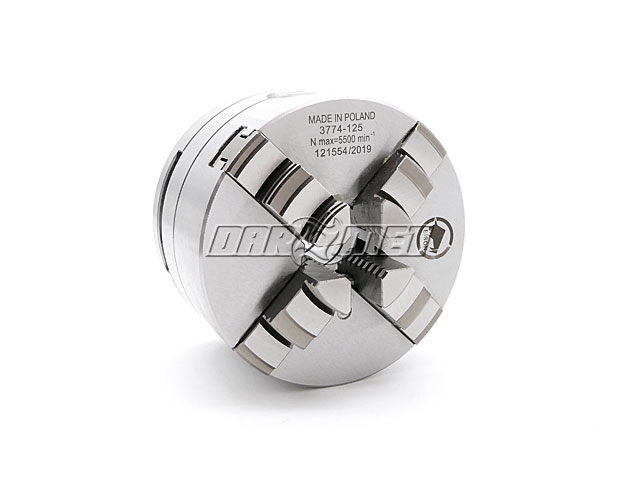 Uchwyt tokarski samocentrujący spiralny, stalowy, 4 - szczękowy: 125 MM (DIN 6350) - BISON BIAL (3774-125)