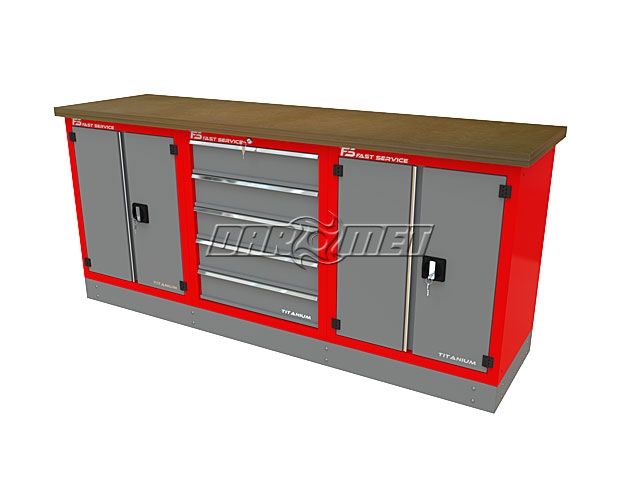 Mocny metalowy stół warsztatowy z szafkami 209x60cm - FAST SERVICE (T-40-15-40-01)