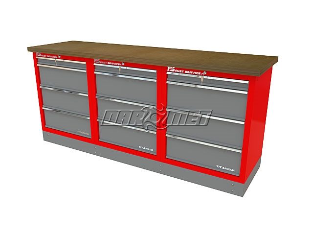 Mocny metalowy stół warsztatowy z szafkami 209x60cm - FAST SERVICE (T-18-18-18-01)