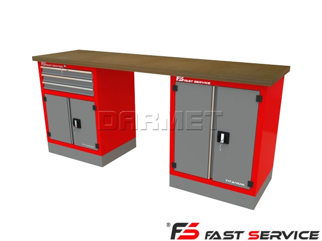 Mocny metalowy stół warsztatowy z szafkami 209x60cm - FAST SERVICE (T-30-40-01)