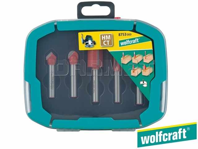 Zestaw 5 frezów HM do drewna | Chwyt 8 mm - WOLFCRAFT (WF8753000)