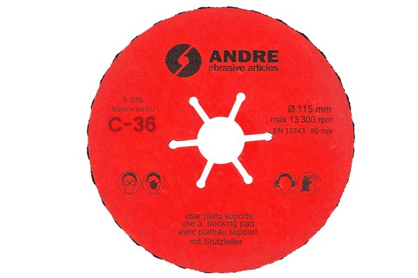 Tarcza fibrowa - 115MM x 22,2MM, ziarnistość C36 - ANDRE (820003)
