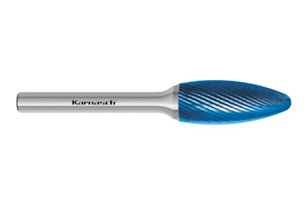 Pilnik obrotowy płomykowy TYP H HP-5 z węglika | z powłoką BLUE-TEC | frez do stali | 3 x 6 mm | chwyt 3 mm | długość 38 mm - KARNASCH 115073005