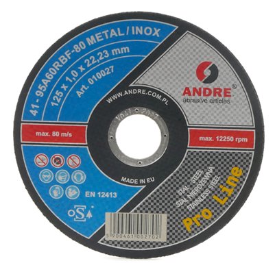 Tarcza do cięcia metalu, stali nierdzewnych i kwasoodpornych | PRO-LINE | wersja METAL+INOX | typ 41 | 125 x 1 x 22,2 mm | 95A 60R - ANDRE 010027