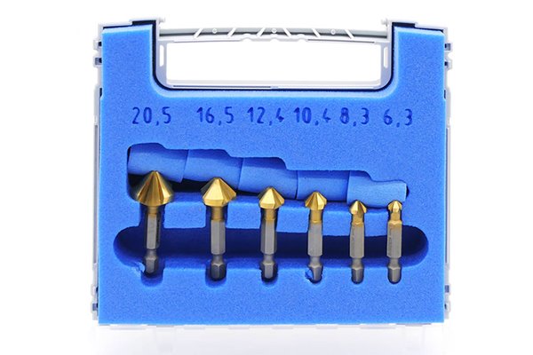 Zestaw pogłębiaczy 90° HSS-XE+TiN, asymetryczne ostrza, długie, uchwyt 1/4" udarowy, DIN 335 - 6,3 - 20,5mm - 403095020 | KARNASCH