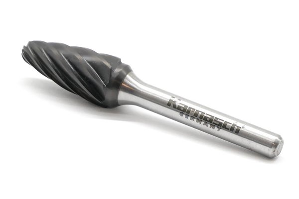 Pilnik obrotowy łukowy z czołem kulistym RBF HP-7 z węglika | powłoka BLACK-TEC | frez do aluminium 8 x 20 mm | chwyt 6 mm - KARNASCH 115055035
