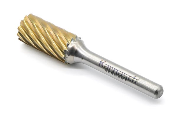 Pilnik obrotowy walcowy ZYA HP-9 z węglika | z powłoką YELLOW-TEC | frez do stali nierdzewnej | 10 x 20 mm | chwyt 6 mm - KARNASCH 116031020