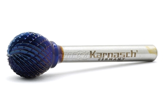 Zdjęcie Pilnik obrotowy kulisty KUD z powłoką Blue-Tec, frez do metalu - 16 x 14,4 mm | długość 60 mm | chwyt 6 mm - KARNASCH (115031-095)