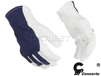 Zdjęcie Rękawice robocze biało-niebieskie z koziej skóry i bawełny, 315, rozmiar 10 - Consorte
