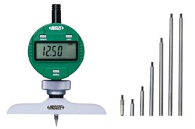 Głębokościomierz elektroniczny 0-300 mm/0-12", igłowy, rozdzielczość 0,001 mm, baza 101,5 x 17 mm, dwie końcówki pomiarowe, wymienne adaptery końcówek - INSIZE 2141-302