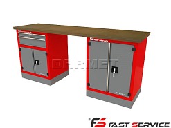 Mocny metalowy stół warsztatowy z szafkami 209x60cm - FAST SERVICE (T-31-40-01)
