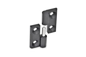 Zawias lewy, odlew z cynku, czarny RAL 9005 40 x 40 mm | Pod śruby stożkowe M4 | ELESA+GANTER GN 337-ZD-40-40-A-2-SW