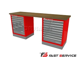 Mocny metalowy stół warsztatowy z szafkami 209x60cm - FAST SERVICE (T-11-11-01)
