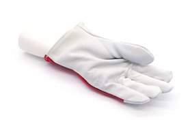 Rękawice robocze szaro-czerwone z koziej skóry i bawełny, 315C, rozmiar 10 - Consorte