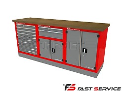 Mocny metalowy stół warsztatowy z szafkami 209x60cm - FAST SERVICE (T-10-31-40-01)