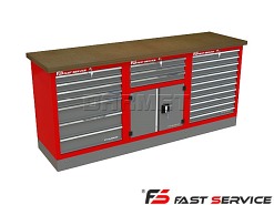 Mocny metalowy stół warsztatowy z szafkami 209x60cm - FAST SERVICE (T-13-30-10-01)