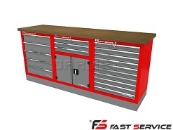 Mocny metalowy stół warsztatowy z szafkami 209x60cm - FAST SERVICE (T-15-30-10-01)