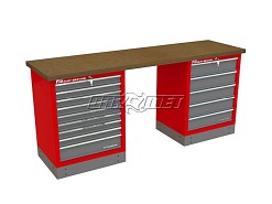 Mocny metalowy stół warsztatowy z szafkami 209x60cm - FAST SERVICE (T-11-15-01)