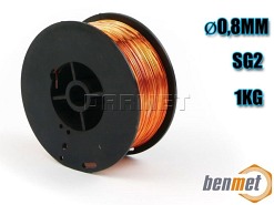 Drut spawalniczy miedziowany BENMAG SG2, średnica: 0,8MM, plastikowa rolka 1KG - BENMET