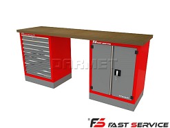 Mocny metalowy stół warsztatowy z szafkami 209x60cm - FAST SERVICE (T-10-40-01)