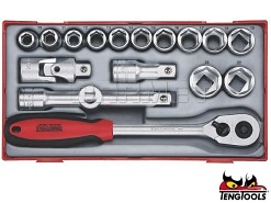 Zestaw nasadek z otworem chwytowym 6-kątnym, TT1218-6 - 17 szt. - TENGTOOLS (3918-0203)