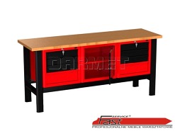 STÓŁ WARSZTATOWY Z 3 SZAFKAMI (8 szuflad + 1 drzwiczki) - 1960 mm - FAST SERVICE (N-3-16-01)