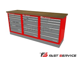 Mocny metalowy stół warsztatowy z szafkami 209x60cm - FAST SERVICE (T-14-14-14-01)