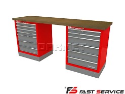 Mocny metalowy stół warsztatowy z szafkami 209x60cm - FAST SERVICE (T-13-15-01)