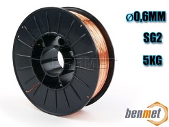 Drut spawalniczy miedziowany BENMAG SG2, średnica: 0,6MM, plastikowa rolka 5KG - BENMET