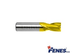 Frez trzpieniowy do metalu 4 mm | 2-ostrzowy | do rowków na wpusty | krótki walcowo-czołowy | chwyt walcowy DIN327-B K HSS-E TiN Golden Line - FENES 0641-556-100-720