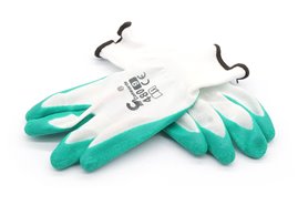 Rękawice robocze białe poliestrowe z zielonym lateksem, 480, rozmiar 9 - Consorte