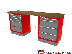 Mocny metalowy stół warsztatowy z szafkami 209x60cm - FAST SERVICE (T-17-18-01)