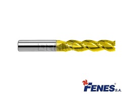 Frez trzpieniowy do metali lekkich 4 mm | 3-ostrzowy | długi wlcowo-czołowy | chwyt walcowy DIN844-A L-M-W HSS-E TiN Golden Line - FENES 0641-516-115-540