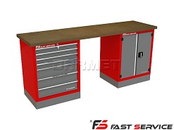 Mocny metalowy stół warsztatowy z szafkami 209x60cm - FAST SERVICE (T-13-40-01)