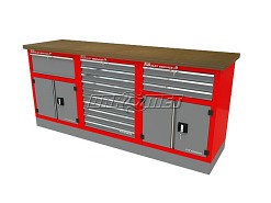 Mocny metalowy stół warsztatowy z szafkami 209x60cm - FAST SERVICE (T-32-10-30-01)
