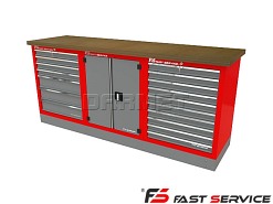 Mocny metalowy stół warsztatowy z szafkami 209x60cm - FAST SERVICE (T-13-40-10-01)